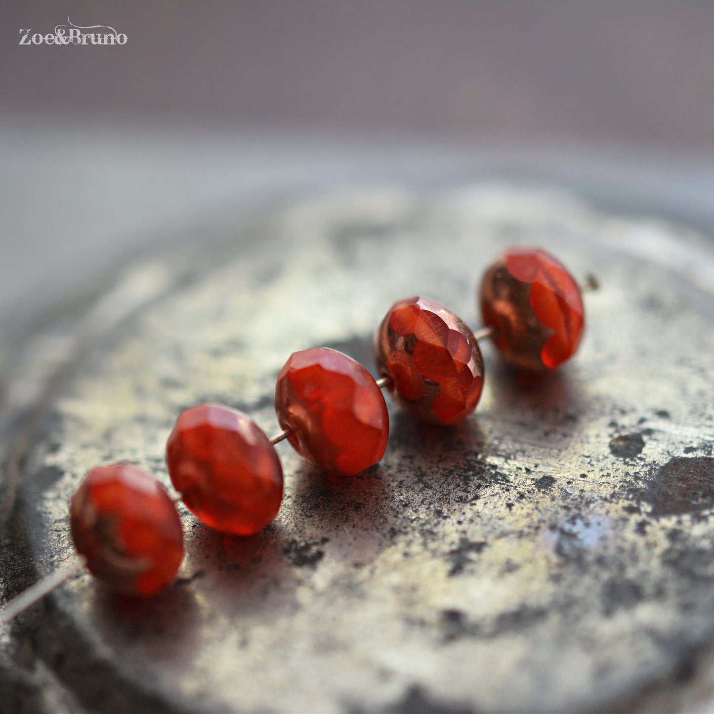 10 Translucent Ladybug Red, Metallic Bronze Finish, Premium Czech Glass, Facet Rondelle Beads 6x8mm