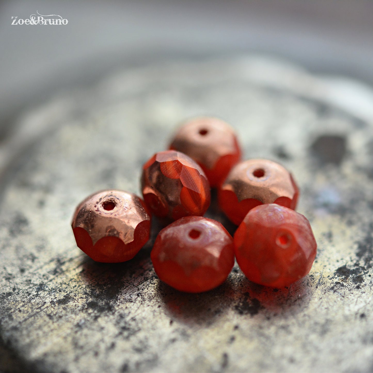 10 Translucent Ladybug Red, Metallic Bronze Finish, Premium Czech Glass, Facet Rondelle Beads 6x8mm