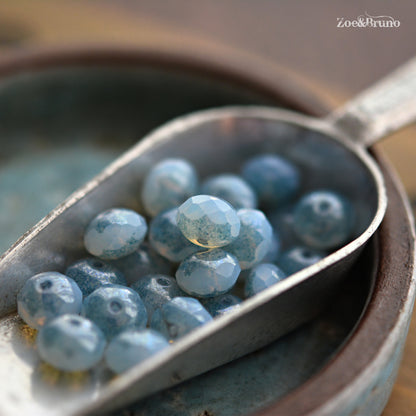 10 Semi-Transparent, Pale Sky Blue, Blue Picasso Finish, Premium Czech Glass, Facet Rondelle Beads 6x8mm