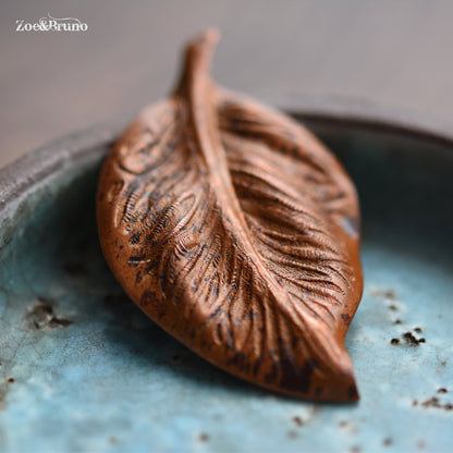 1 Vintaj Brass, Solid Copper, Mission Leaf Pendant 54x32.5mm
