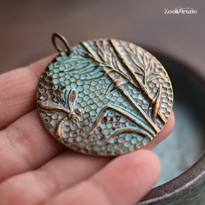 1 Vintaj Brass, Natural Brass, Nickel Free, Lead Free, Verdigris Finish, Dragonfly Reed Pendant 42mm