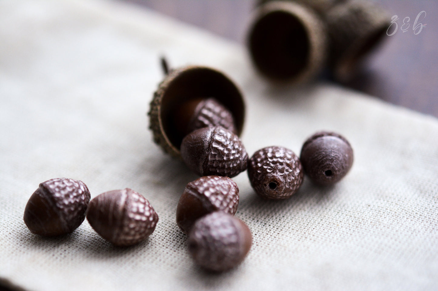 6 Opaque, Matte Brown, Metallic Beige Wash, Premium Czech Glass, Acorn Beads 10x12mm
