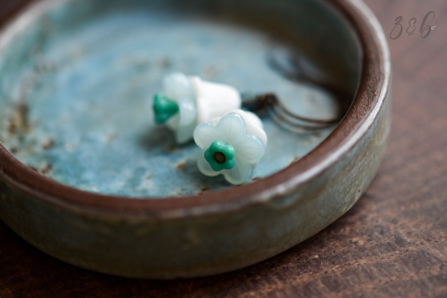 Snow White Earrings - Vintaj Brass, Nickel Free, Lead Free, Pure Brass, Vintage Lucite, Pale Blue, Turquoise, Czech Glass Flower Stack