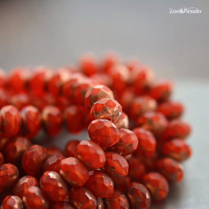 10 Translucent Ladybug Red, Metallic Bronze Finish, Premium Czech Glass, Facet Rondelle Beads 6x8mm