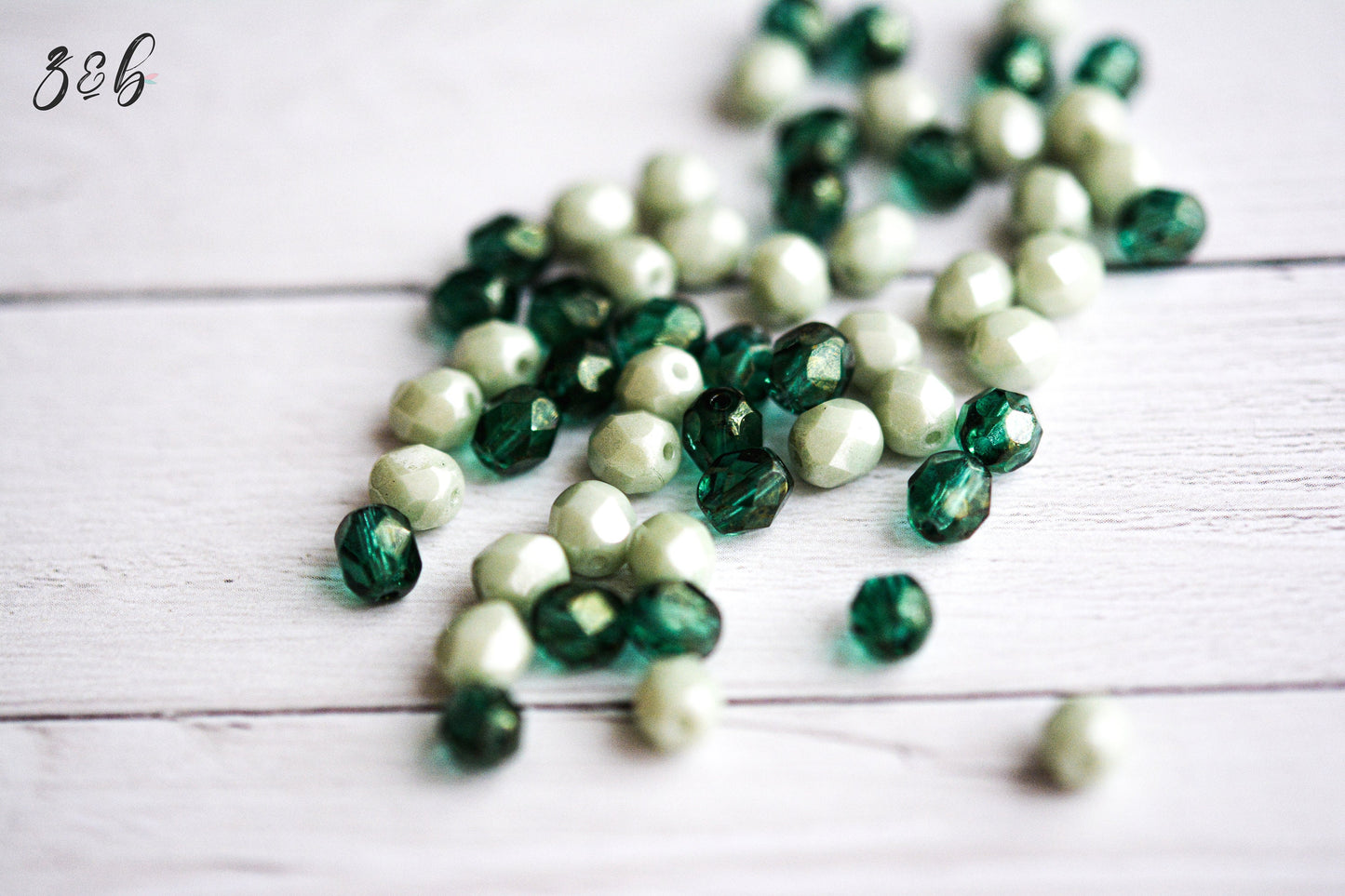 25 Opaque Sage, Translucent Metallic Green Luster, Firepolish Facet Round Bead Mix