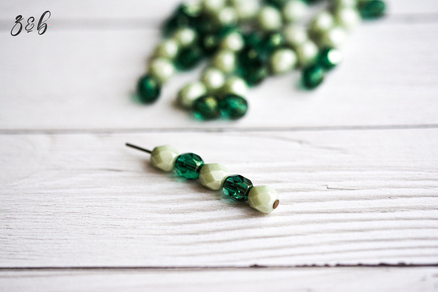 25 Opaque Sage, Translucent Metallic Green Luster, Firepolish Facet Round Bead Mix