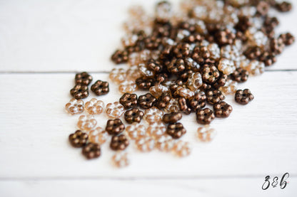 50 Translucent Pale Beige, Luster Finish, Opaque Metallic Bronze, Forget Me Not, Flower Spacer Bead Mix 5mm