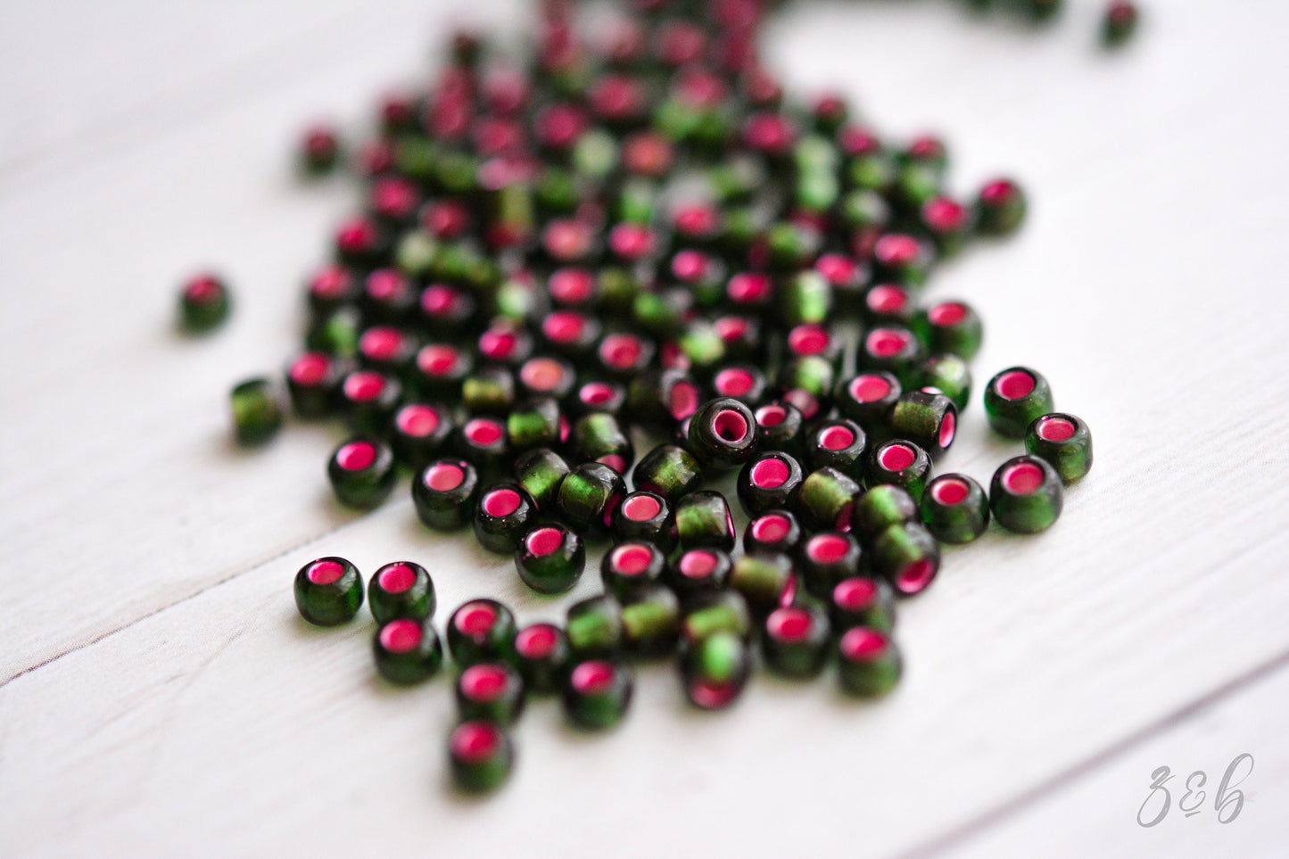 6/0 Frosted Olivine, Pink Lined, TOHO Seed Beads - 15 Grams