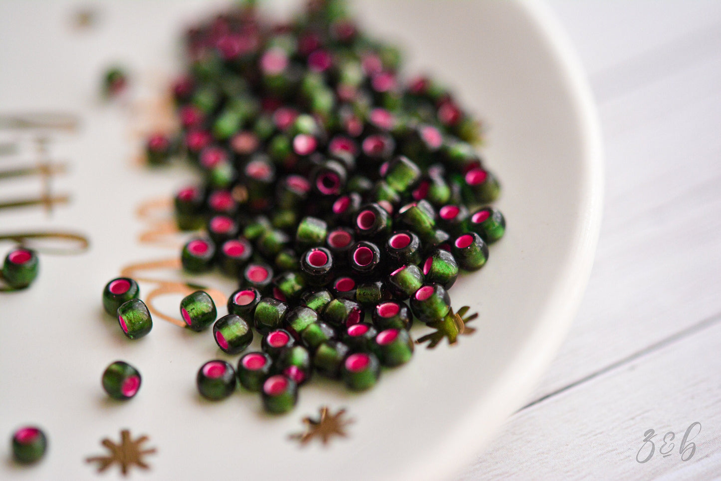 6/0 Frosted Olivine, Pink Lined, TOHO Seed Beads - 15 Grams