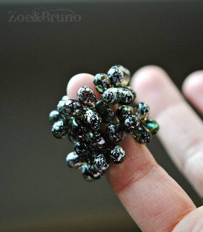 15 Translucent Aqua, Green, Metallic Silver Finish, Premium Czech Glass, Teardrop Beads 6x9mm