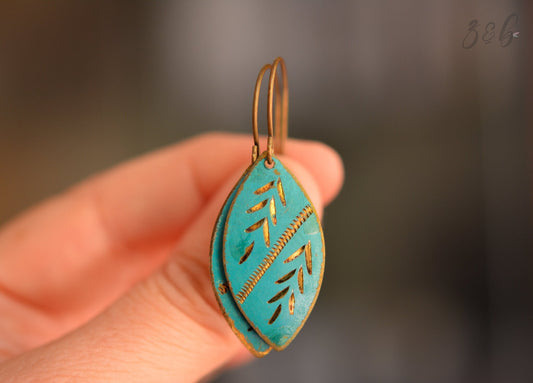 Vintage Gal Earrings - Vintage Indian Charm, Handmade, Vintaj Brass, Nickel Free, Lead Free, Pure Brass, Turquoise, Metallic Charms