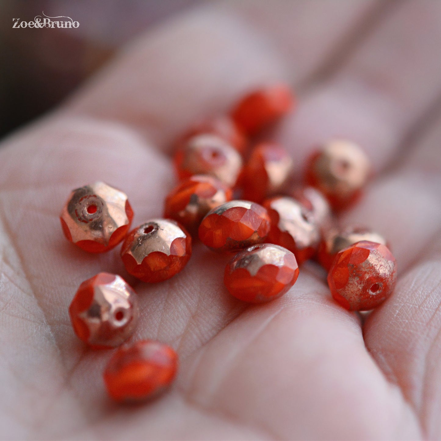 10 Translucent Ladybug Red, Metallic Bronze Finish, Premium Czech Glass, Facet Rondelle Beads 6x8mm