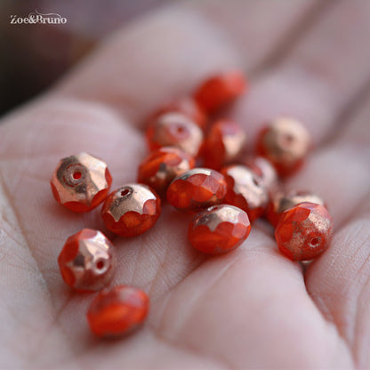 10 Translucent Ladybug Red, Metallic Bronze Finish, Premium Czech Glass, Facet Rondelle Beads 6x8mm
