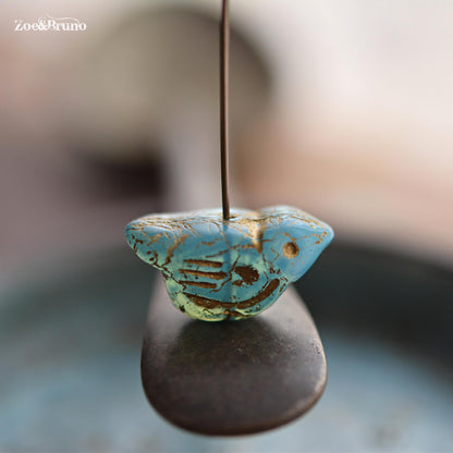 2 Semi-Transparent Sky Blue, Metallic Gold Wash, Premium Czech Glass, Bird Beads 11x22mm