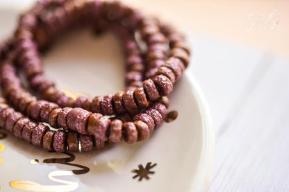 30 Opaque Alloy Orange, Etched Metallic Pink Wash, Premium Czech Glass, Heishi Beads 3x6mm.