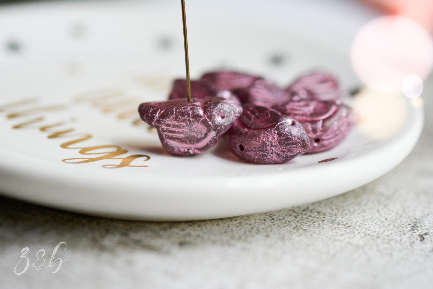 2 Premium Czech Glass, Matte Transparent Rosewood, Metallic Pink Wash, Bird Beads 11x22mm