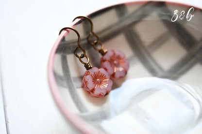Pretty In Pink Handmade Earrings - Nickel Free, Lead Free Brass, Czech Glass Beads