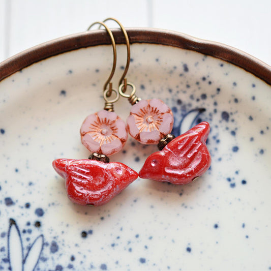 Love Bird Handmade Earrings - Nickel Free, Lead Free, Czech Glass Beads