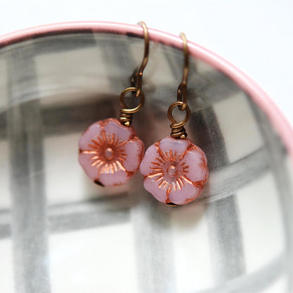 Pretty In Pink Handmade Earrings - Nickel Free, Lead Free Brass, Czech Glass Beads