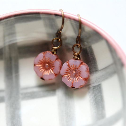 Pretty In Pink Handmade Earrings - Nickel Free, Lead Free Brass, Czech Glass Beads
