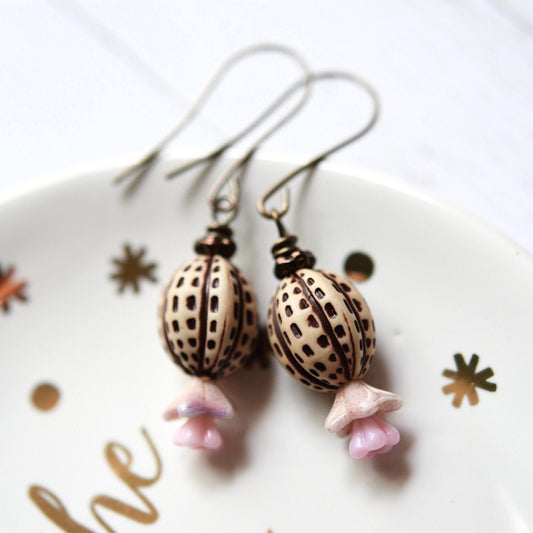Two Peas In A Pod Handmade Earrings - Nickel Free, Lead Free Brass, Vintage Lucite, Czech Glass Beads