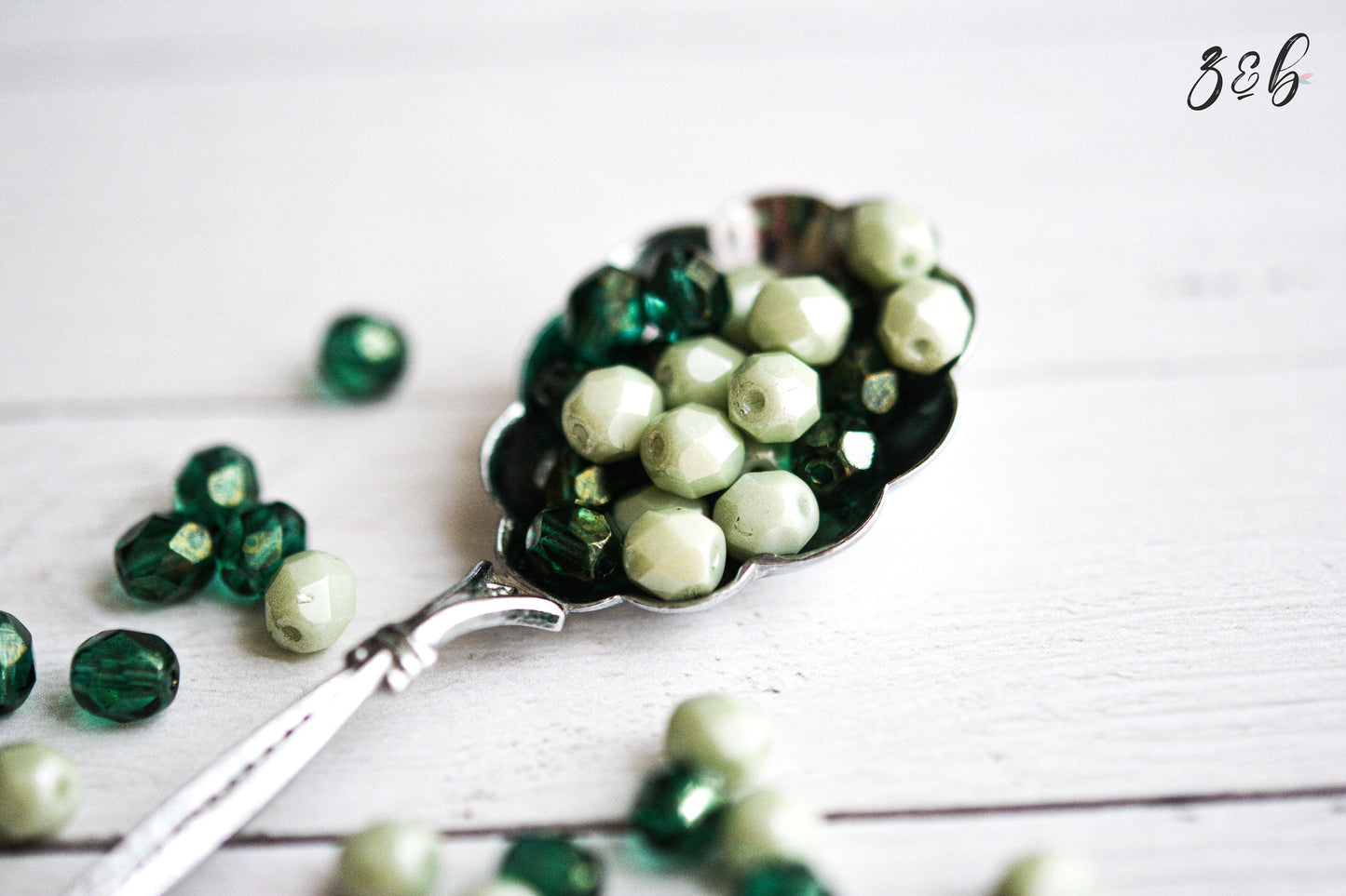 25 Opaque Sage, Translucent Metallic Green Luster, Firepolish Facet Round Bead Mix