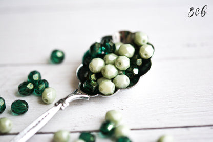 25 Opaque Sage, Translucent Metallic Green Luster, Firepolish Facet Round Bead Mix