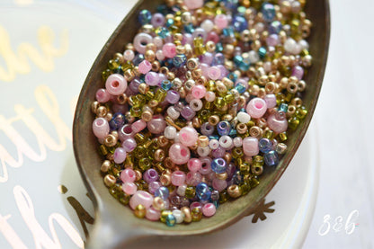 Pink, Green, Blue, Purple, White, Champange Seed Bead Mix - 10 Grams