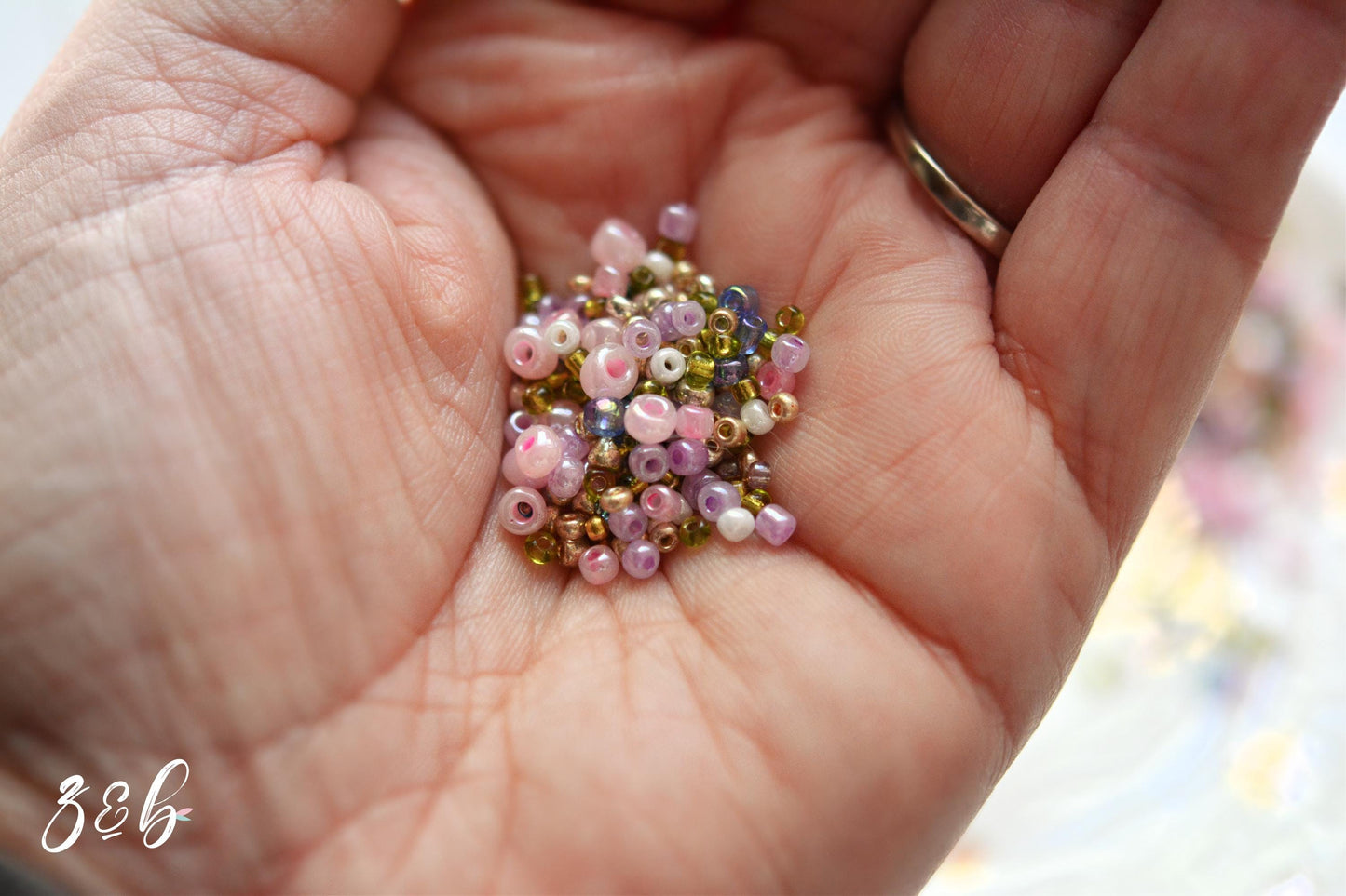 Pink, Green, Blue, Purple, White, Champange Seed Bead Mix - 10 Grams