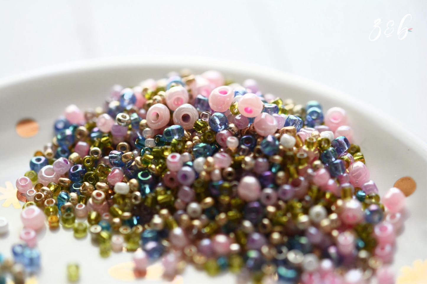 Pink, Green, Blue, Purple, White, Champange Seed Bead Mix - 10 Grams