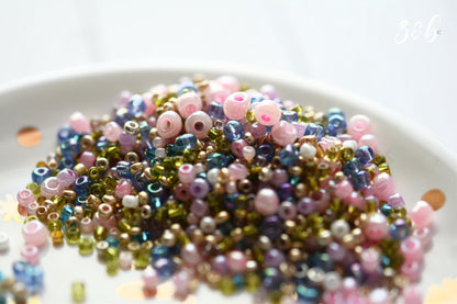 Pink, Green, Blue, Purple, White, Champange Seed Bead Mix - 10 Grams