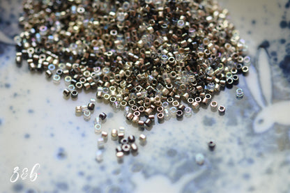 11/0 Premium Japanese, Miyuki, Delica, Steel, Clear AB Aurora Borealis, Galvanized Silver, Gunmetal Seed Bead Mix - 10 Grams