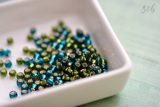 6/0 Teal, Olivine, Silver Lined, TOHO Seed Bead Mix - 15 Grams