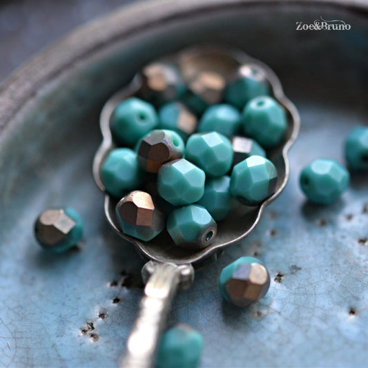 25 Matte Opaque Turquoise, Apollo Finish, Premium Czech Glass, Fire-Polish, Facet Round Beads 6mm