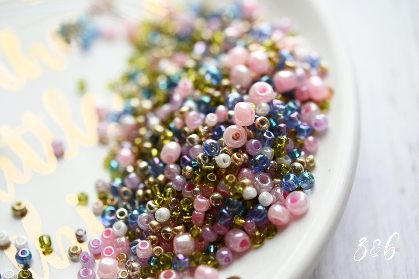 Pink, Green, Blue, Purple, White, Champange Seed Bead Mix - 10 Grams